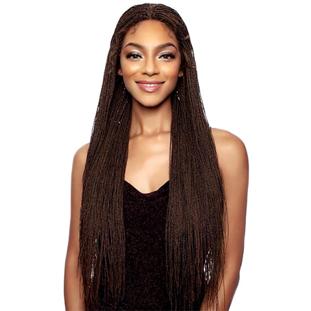 Pretty brown skinned girl wearing long brown micro braids with sealed tops