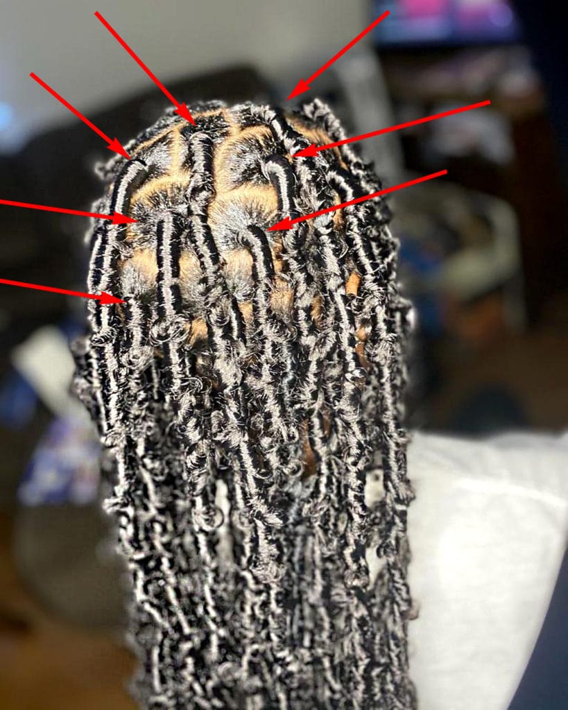Attaching medium faux locs in box sectioned of hair