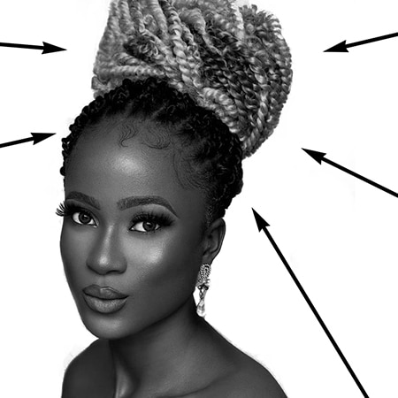 Beautiful ebony model woman with passion twist in a bun and looking amazing