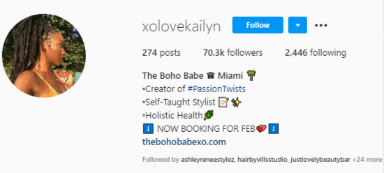 Passion twist creator instagram screen shot showing follows and following and post in 2021 in february