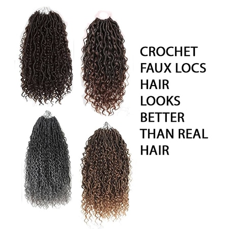 Four different kind of crochet mermaid faux locs bundles laying on a white background