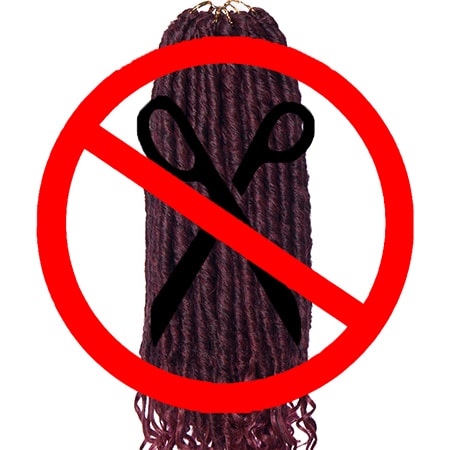 Do not cut symbol and sign on top of crochet faux locs saying do not cut