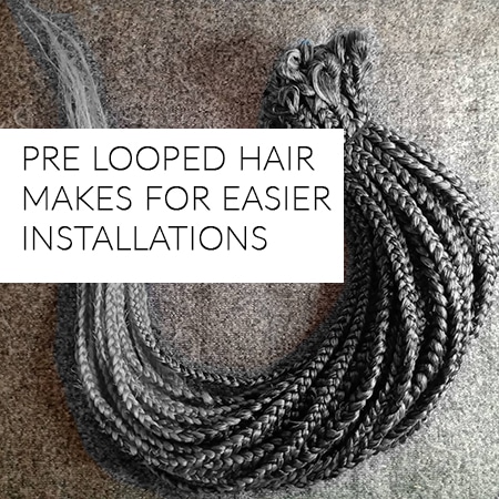 Pre looped hair makes for easier installation picture of braided black and white plaits of crochet hair faux locs.