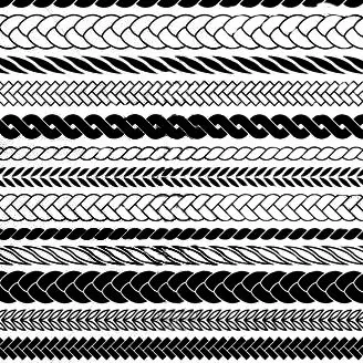 Twisted strand techniques vector in black and white with single strand twists and braids.