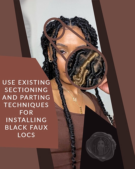 Black faux locs attached to a black girls head with crochet pre looped method.