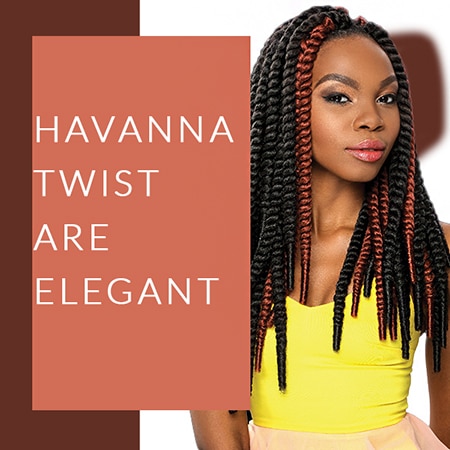 Skinny black girl with black and red havanna twist hair while wearing a nice yellow dress.