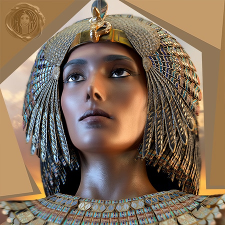 The egyptian queen cleopatra wearing her formal headwear wig of bobbed braids