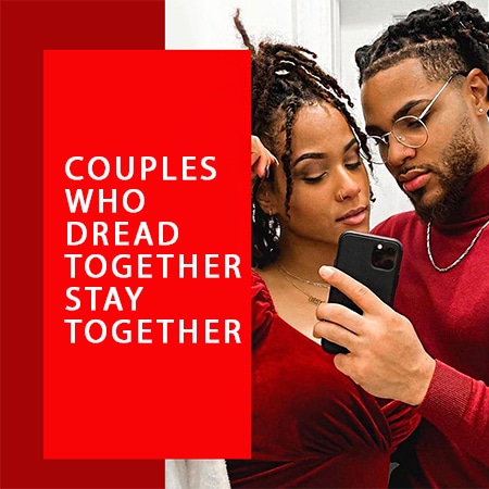 Black couple loving and holding each other with black dreadlocks.
