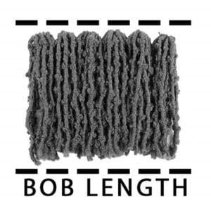 Illustration showing the bob length of butterfly crochet faux locs hair on white background.
