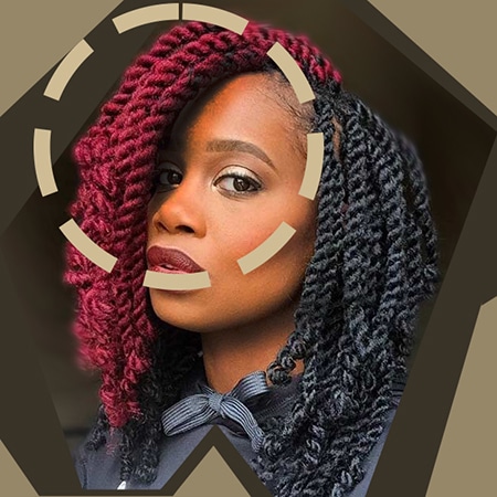 African woman with black and red havanna twist hairstyle trending 2021 amazon