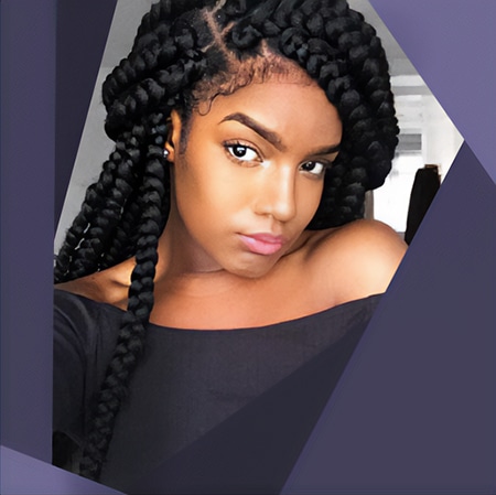 Black girl model with thick jumbo box braids hairstyles