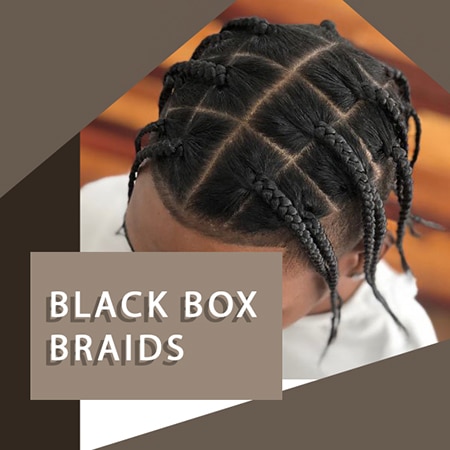 Black box braids that are evenly sectioned on a light skinned black male.