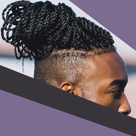 High top man bun box braided hairstyle for men of all colors.
