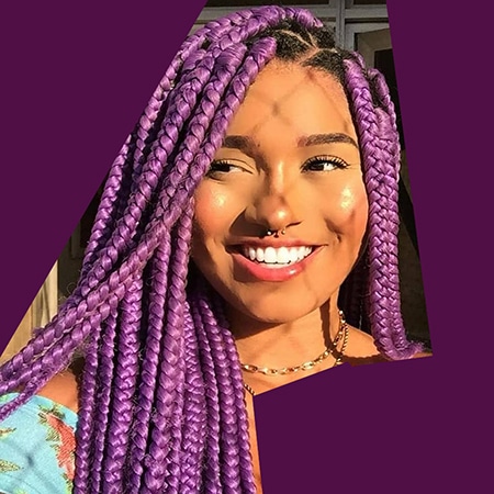 Lavender purple box braid hair colors on white woman model