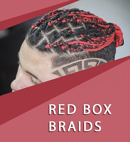 Red box braids on light skin white male model with faded sides.