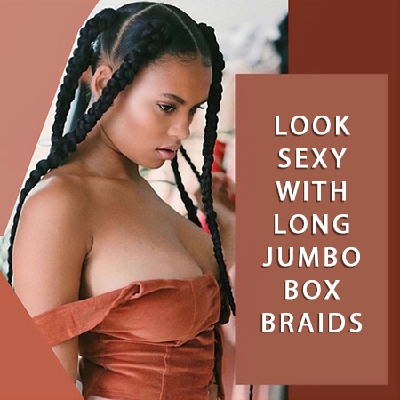 Beautiful light skinned model wearing long jumbo box braid hair