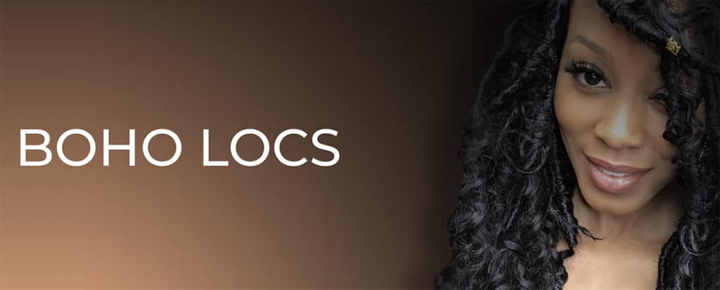 Boho faux locs crochet hair extensions header graphic