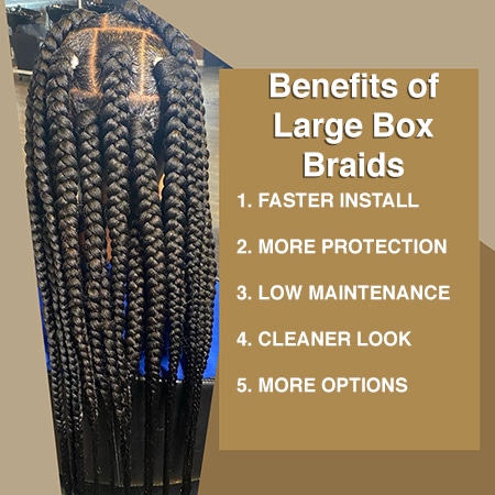 Black hair large box braid benefits info graphic.