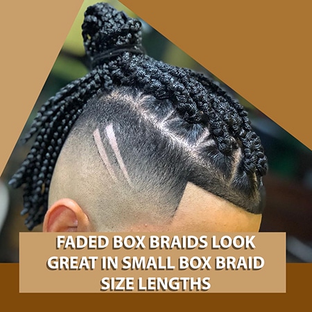Light skin african american with faded sides and high ponytail small box braids.