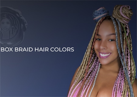Box braid header graphic info for different color braiding hair options.