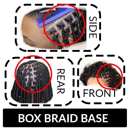 Box braid hair base for crochet hair and synthetic braid hair extensions.
