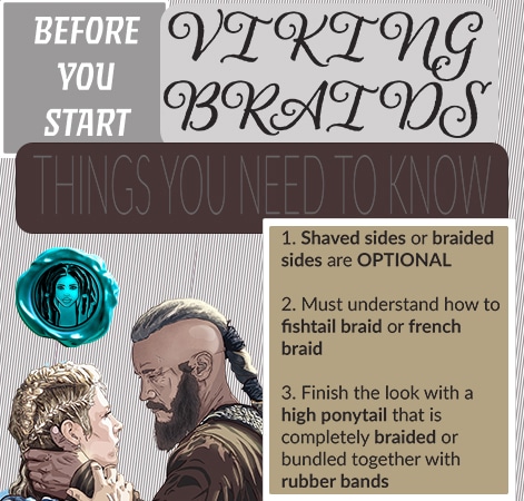 Complete tutorial info graphic for braided viking braids hairstyles tutorial for all hair types including nordic styles