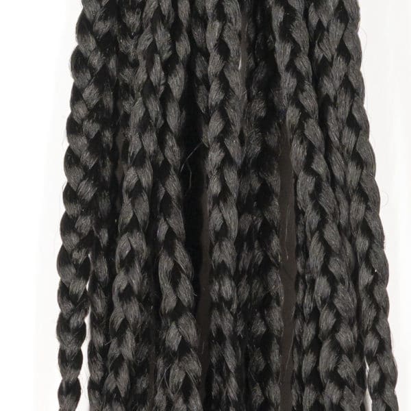 Black box braids 18 inches close up hair fibers on loc strands.
