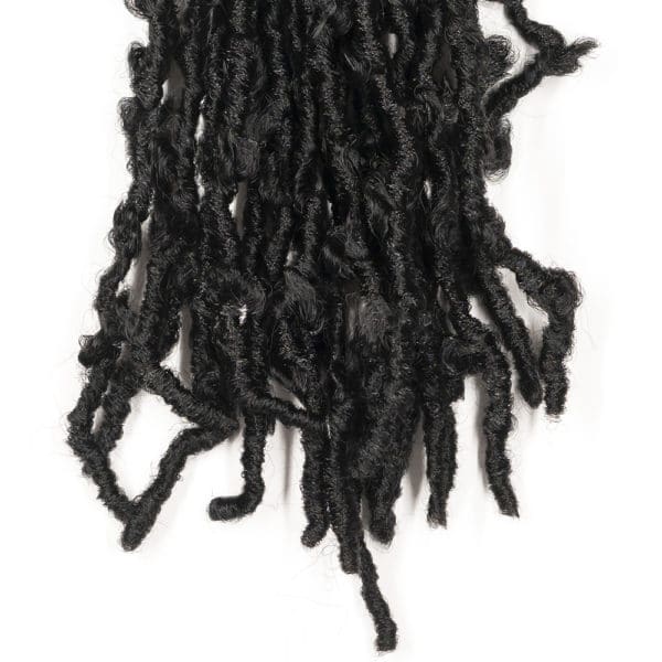 Crochet pre looped black butterfly locs 12inch hair tips close up - crochet faux locs