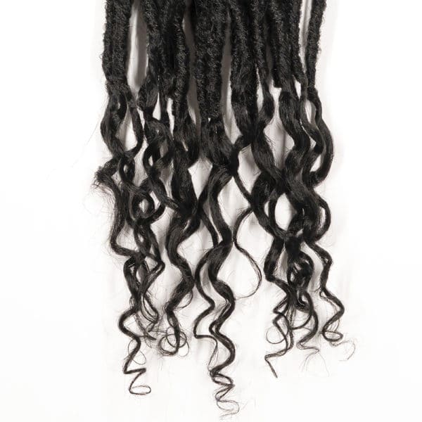 Crochet pre looped black ghana locs 18 inch hair tips close up - crochet faux locs