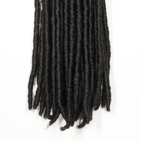 Crochet pre looped black straight gypsy strands locs 18 inch hair tips close up - crochet faux locs