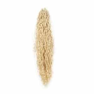 Blonde crochet river locs hair in 18 inch with beautiful tress hair curls added.