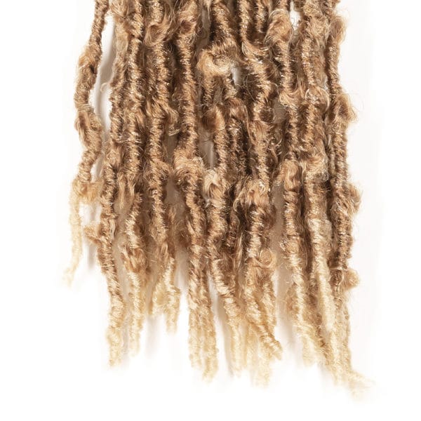 Crochet pre looped blonde tips butterfly locs 12inch hair tips close up - crochet faux locs