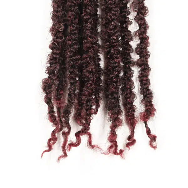 Crochet pre looped burgundy calif locs 12inch hair tips close up - crochet faux locs