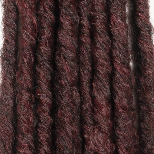 Crochet pre looped burgundy ghana locs 18 inch close up - crochet faux locs