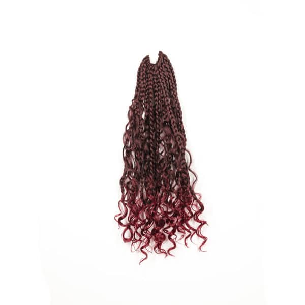 Crochet hair pre looped into river box braid hair style in burgundy