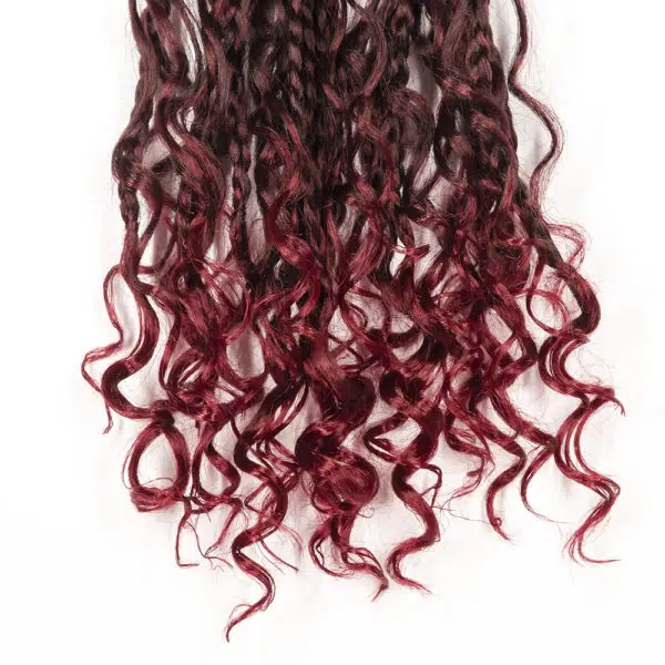 Crochet pre looped burgundy river box braids 14inch hair tips close up - crochet faux locs