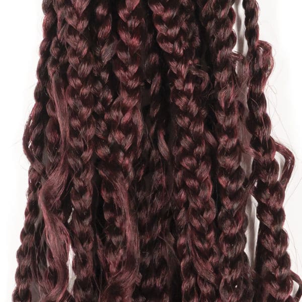 Crochet pre looped burgundy river box braids 18 inch close up - crochet faux locs