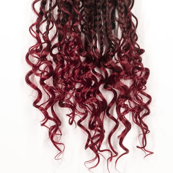 Crochet pre looped burgundy river box braids 18 inch hair tips close up - crochet faux locs