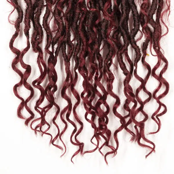 Crochet pre looped burgundy river loc 18 inch hair tips close up - crochet faux locs