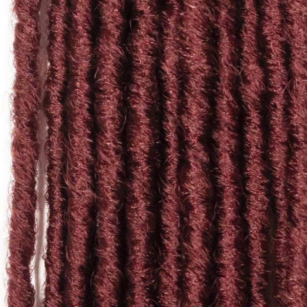 Crochet pre looped burgundy straight gypsy strands locs 18 inch close up - crochet faux locs