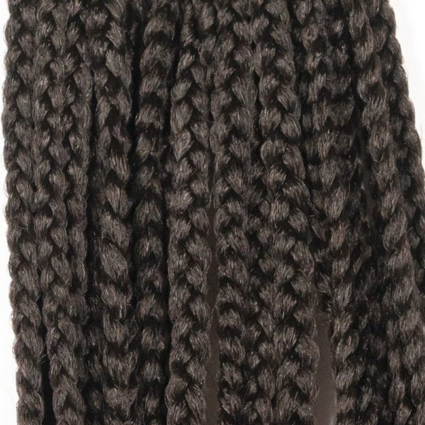 Dark brown box braids 18 inch close up of hair fibers on each braid plait.