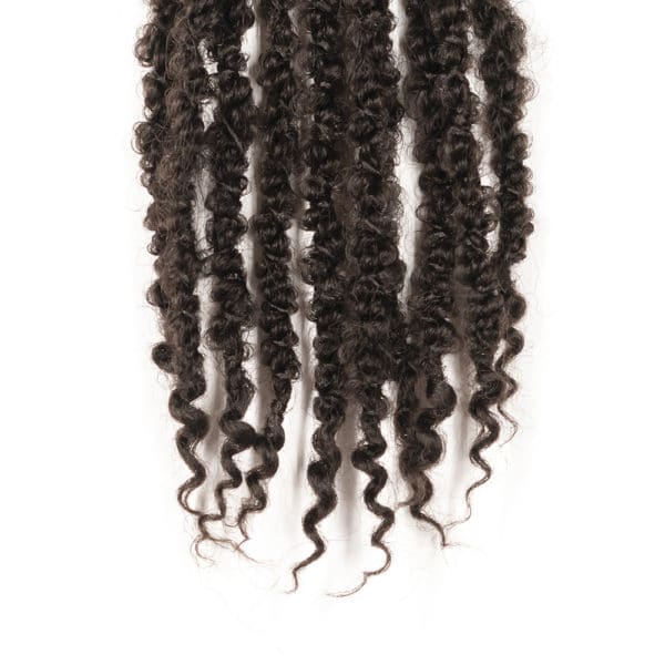 Crochet pre looped dark brown calif locs 12inch hair tips close up - crochet faux locs