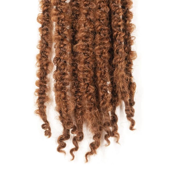 Crochet pre looped full auburn calif locs 12inch hair tips close up - crochet faux locs