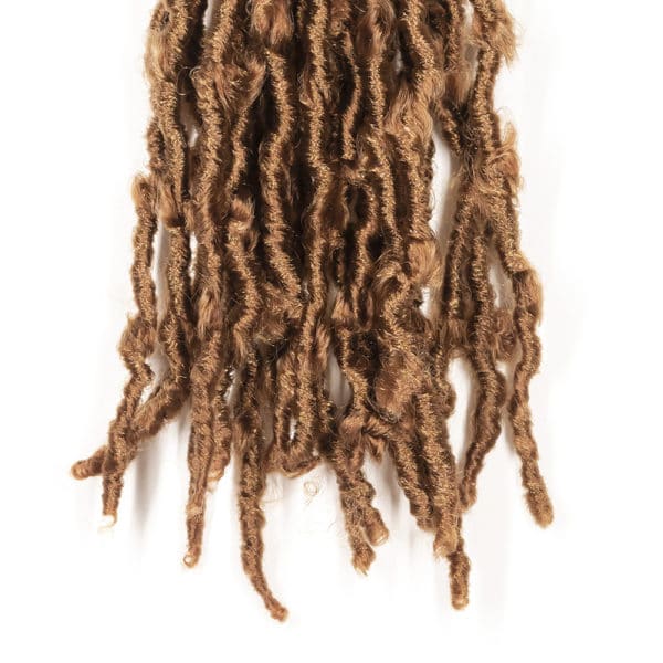 Crochet pre looped full honey blonde butterfly locs 12inch hair tips close up - crochet faux locs