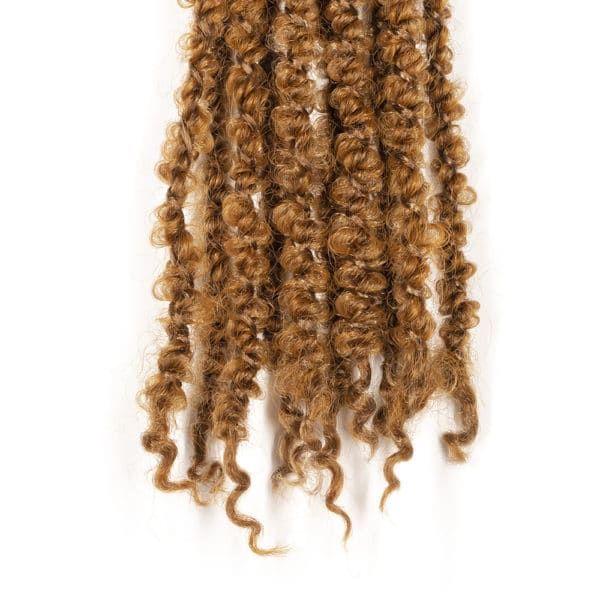 Crochet pre looped full honey blonde calif locs 12inch hair tips close up - crochet faux locs