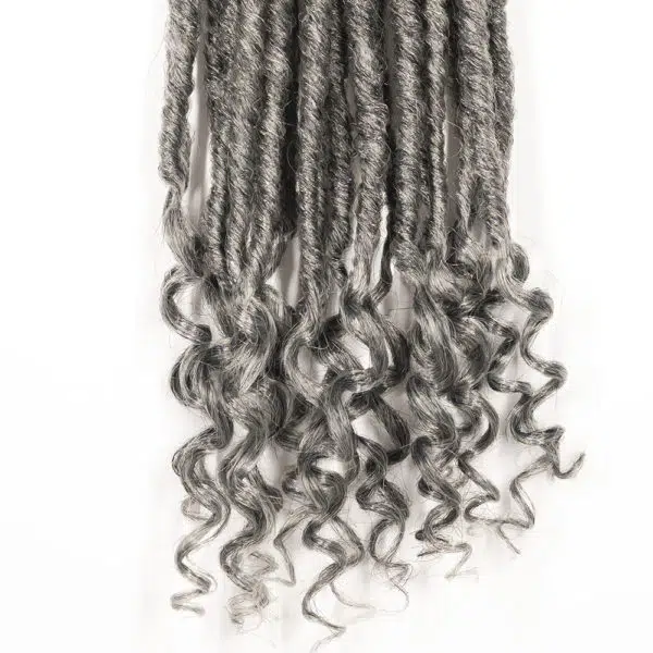 Crochet pre looped grey ghana locs 18 inch hair tips close up - crochet faux locs