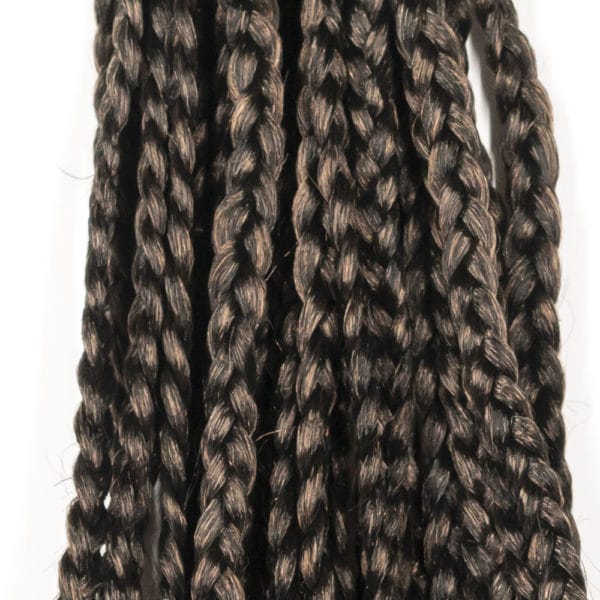 Pre looped crochet honey blonde box braids 18 inches with close up zoom of each braided plait hair strands.