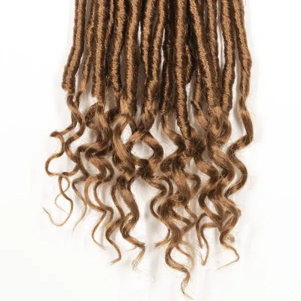 Crochet pre looped honey blonde soul goddess locs 20 inch hair tips close up - crochet faux locs