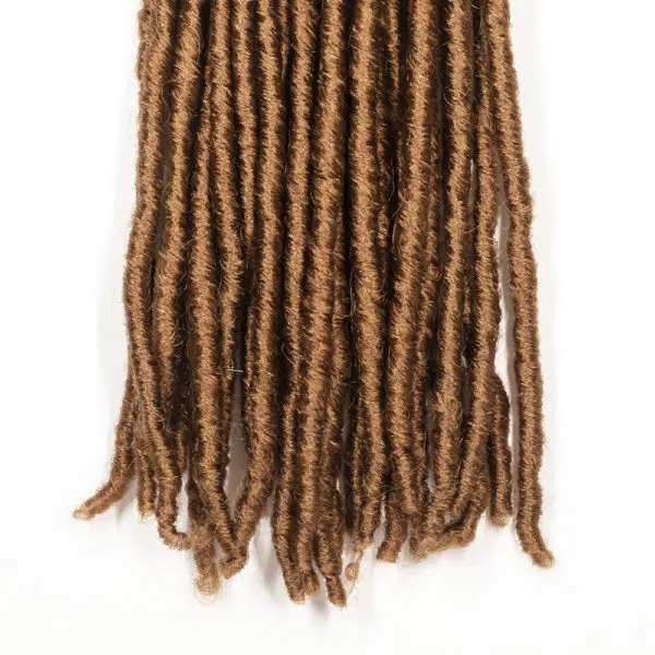 Crochet pre looped honey blonde straight gypsy strands locs 18 inch hair tips close up - crochet faux locs