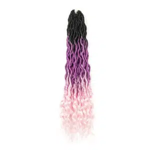 beautiful pink and purple 3 color wavy goddess locs in premium 20 inch length.